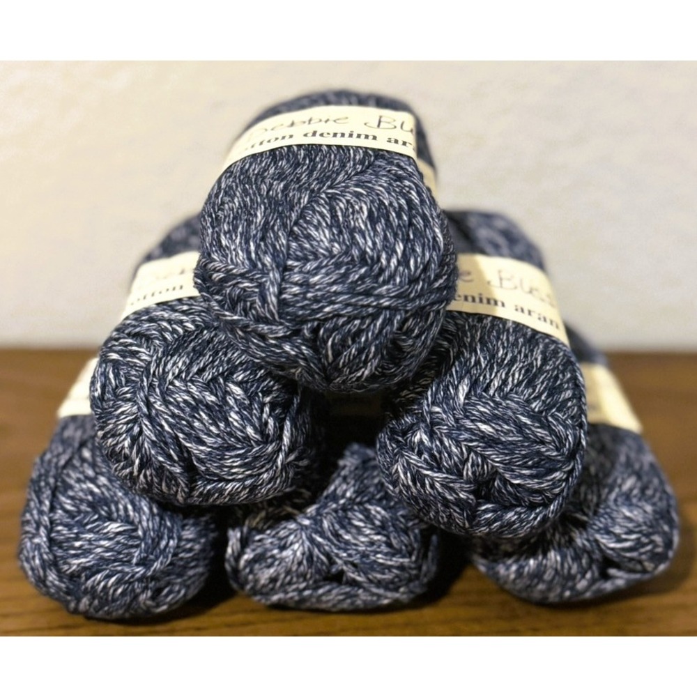 VTG Debbie Bliss Cotton Denim Aran Yarn Blue White Marled Lot of 6 100% Cotton